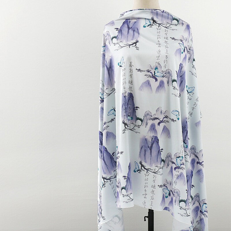 Ancient Pattern Tea Silk Fabric: Rich Texture Satin, 59"W