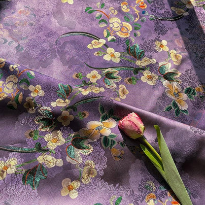 Purple Mist Jacquard Xiangyun Rayon Silk Fabric ��� Handwoven Floral Brocade for Dress, Gown, Wedding, Craft, DIY Sewi"W