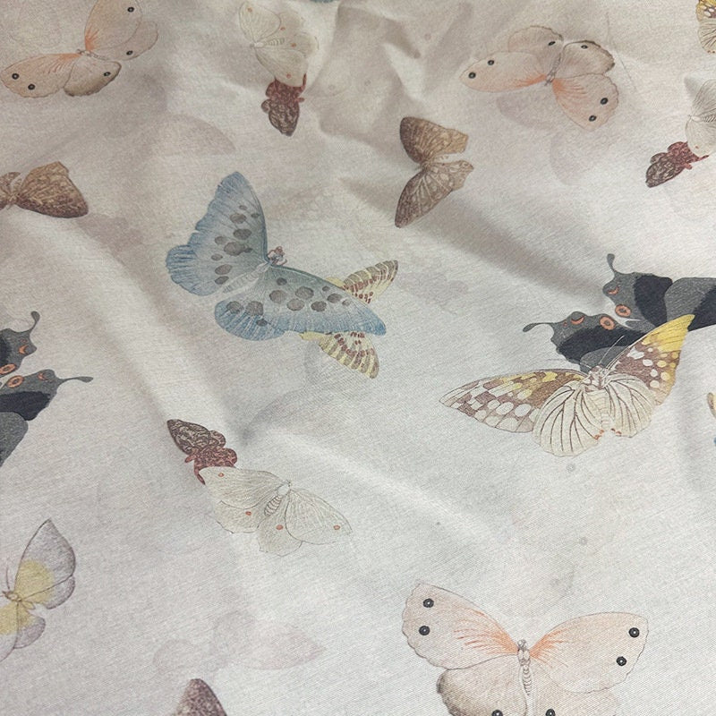 Butterfly Print Tencel Ramie Fabric: Sewing Material by The Meter