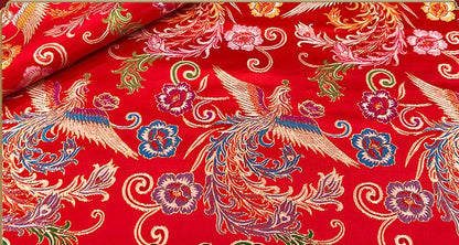 Tissu satin jacquard Phoenix Peony : brocart de soie bleu, 150 cm de large