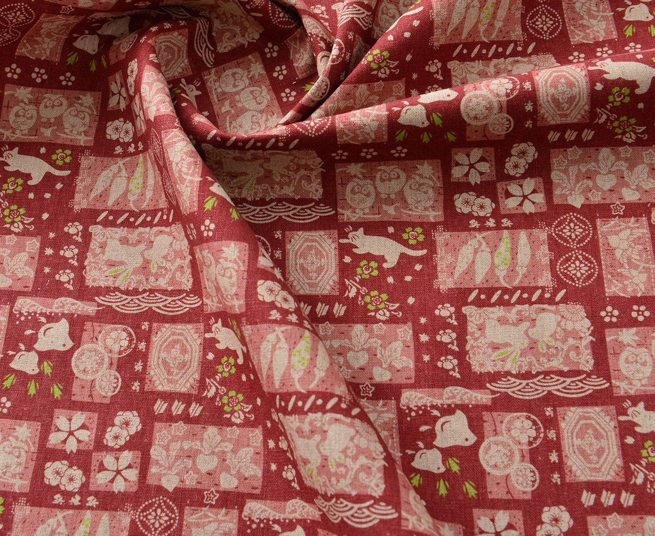 Japanese Cotton Linen Fabric: Patchwork Print for Sewing & Upholstery