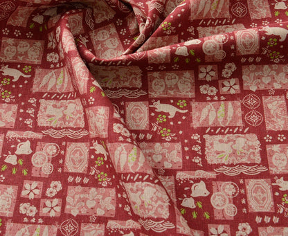 Japanese Cotton Linen Fabric: Patchwork Print for Sewing & Upholstery