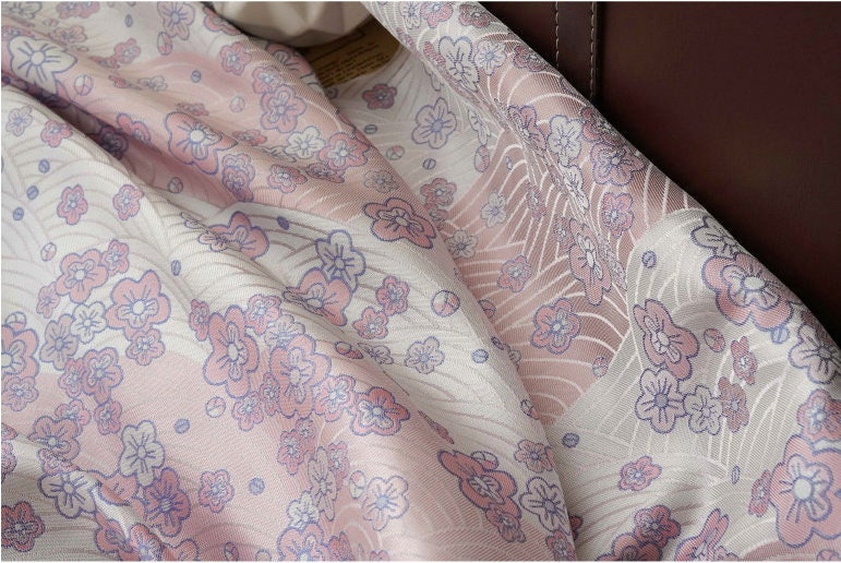 Japanese Brocade Fabric: Fish Scale Flower Jacquard Kimono Damask, 59" Wide