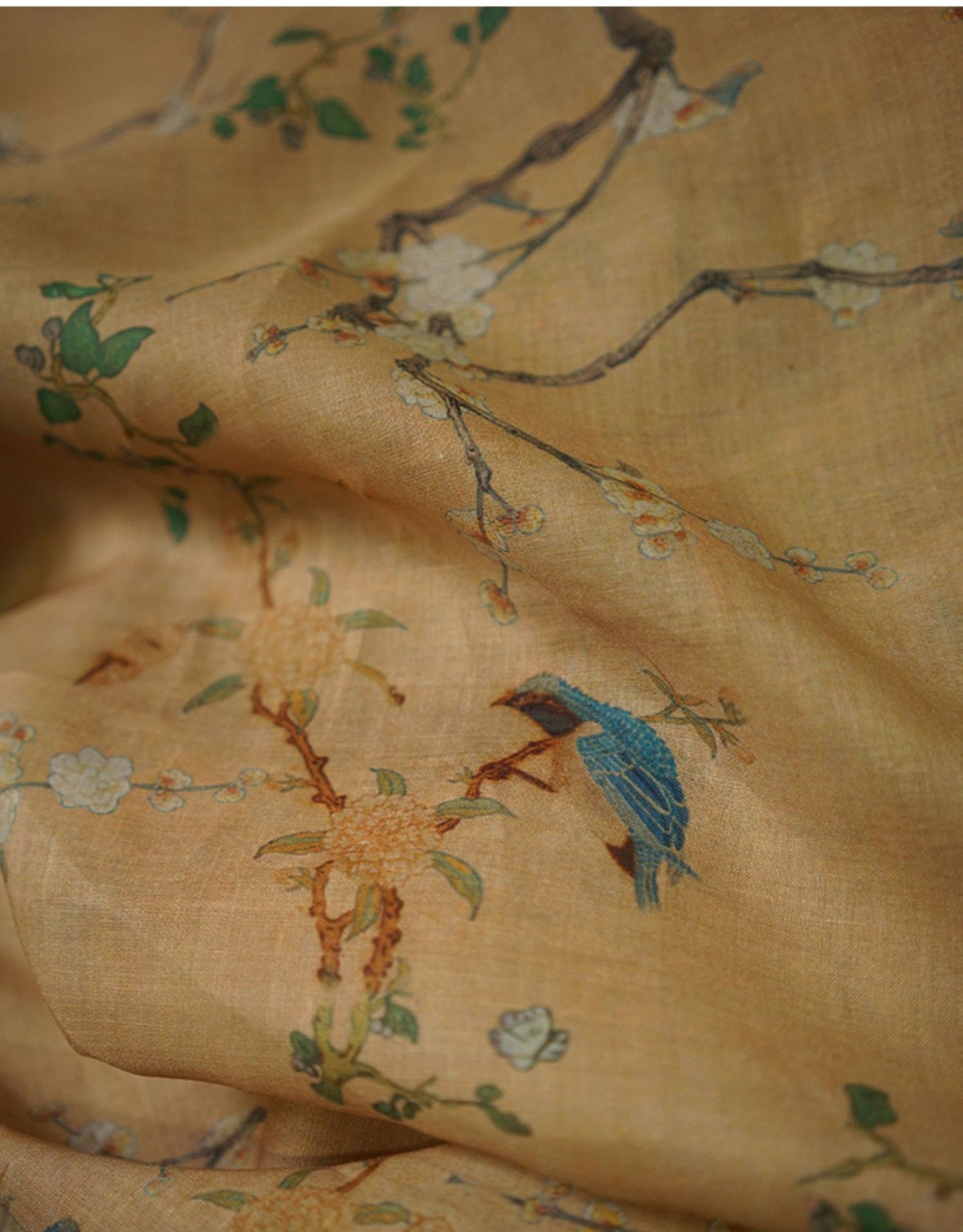 Floral Ramie Fabric: Samuume Pattern, 55" Wide - Sewing & Upholstery