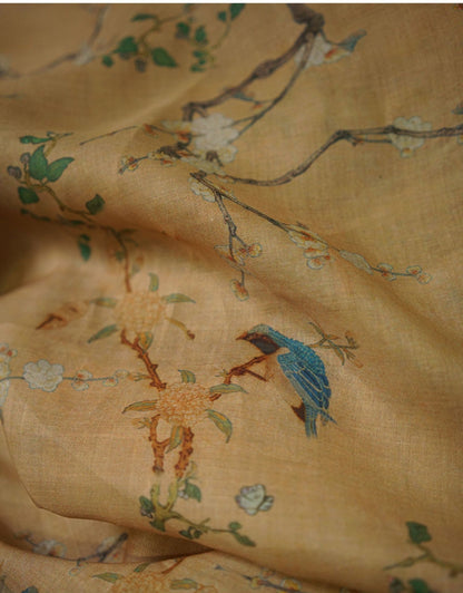 Floral Ramie Fabric: Samuume Pattern, 55" Wide - Sewing & Upholstery