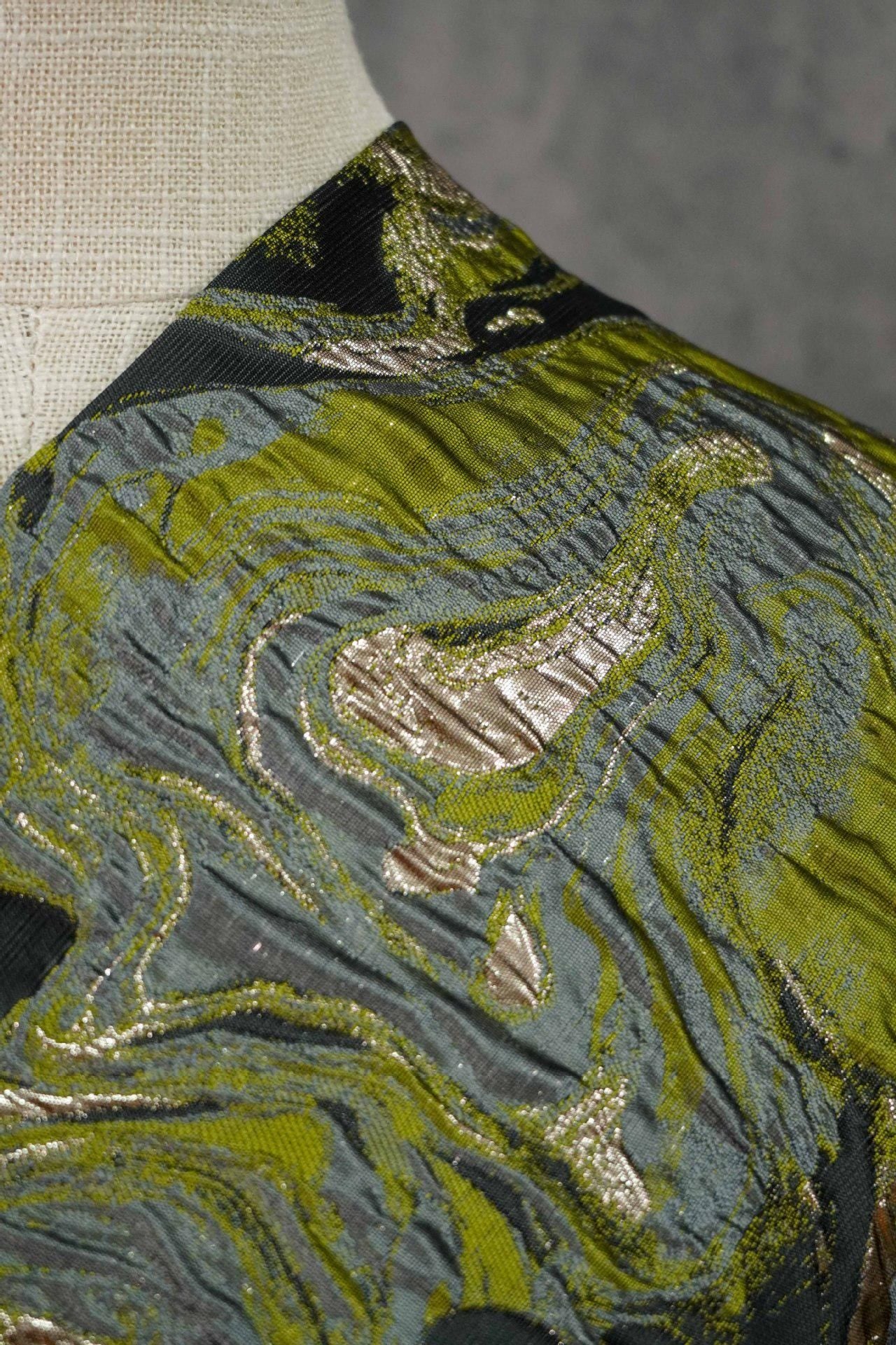 Gold Thread Jacquard Fabric: Green 3D Designer Upholstery, Costume & Sewing - 54"W