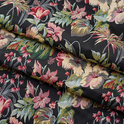 Floral Jacquard Fabric: Gold Thread Embroidered Upholstery, 62"W