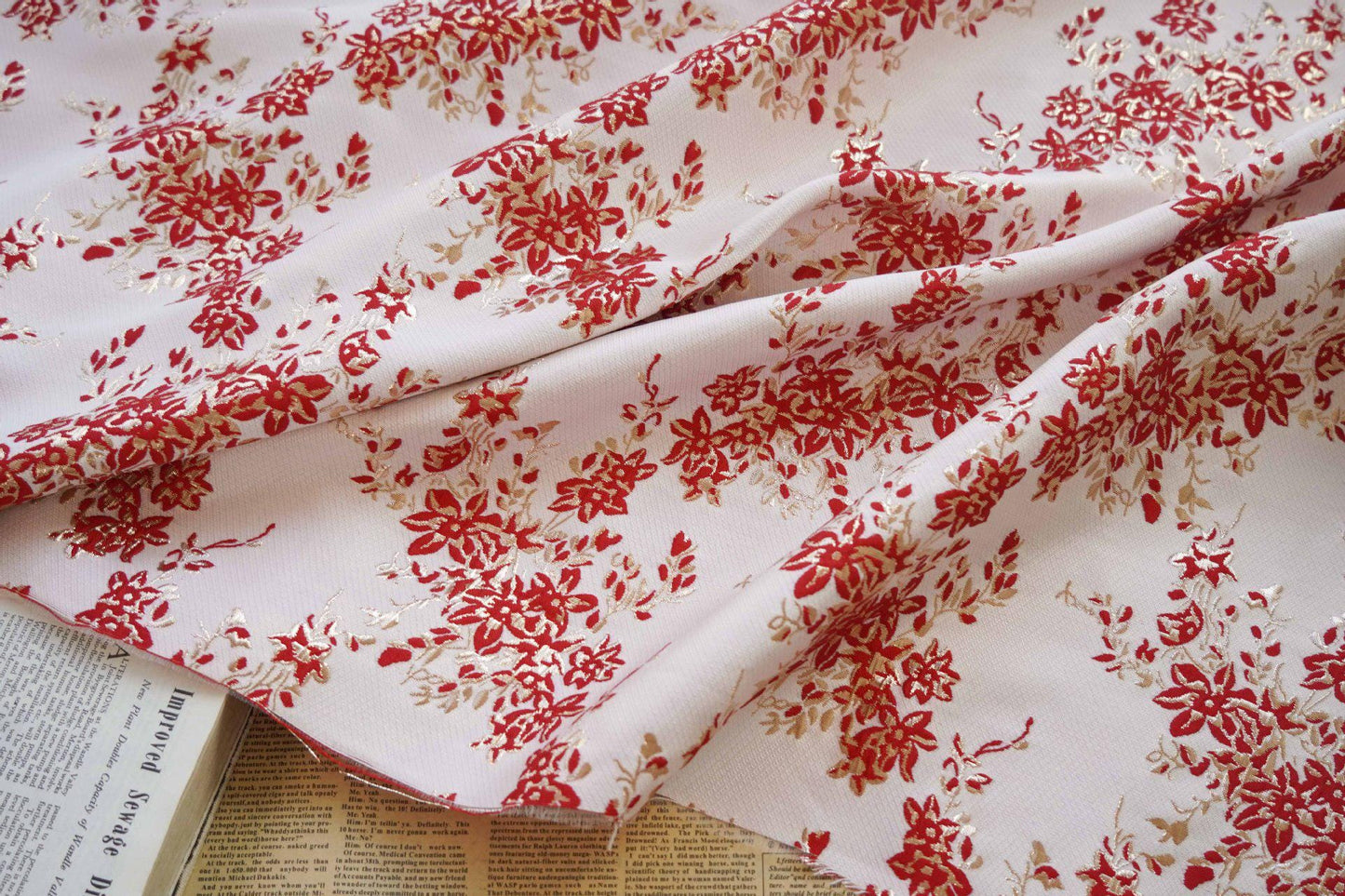 Gold Thread Floral Jacquard Fabric: 3D Oil Painting Texture, 55" Wide