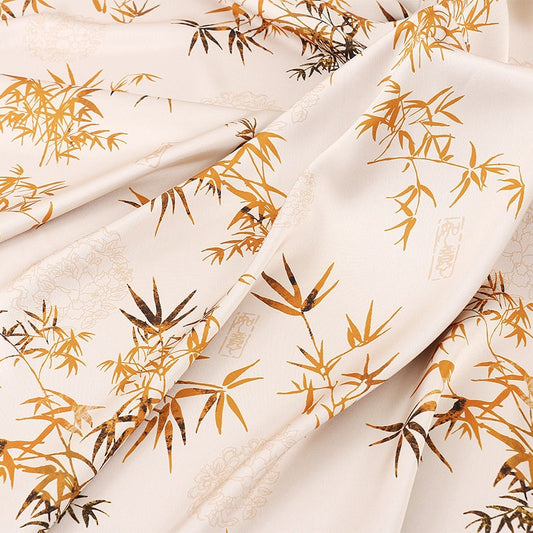 Tissu satin de soie Tea : imprimé bambou, 150 cm de large