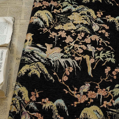 Tissu jacquard rétro motif cerf : texture 3D pour ameublement, costumes et décoration - 142 cm de large