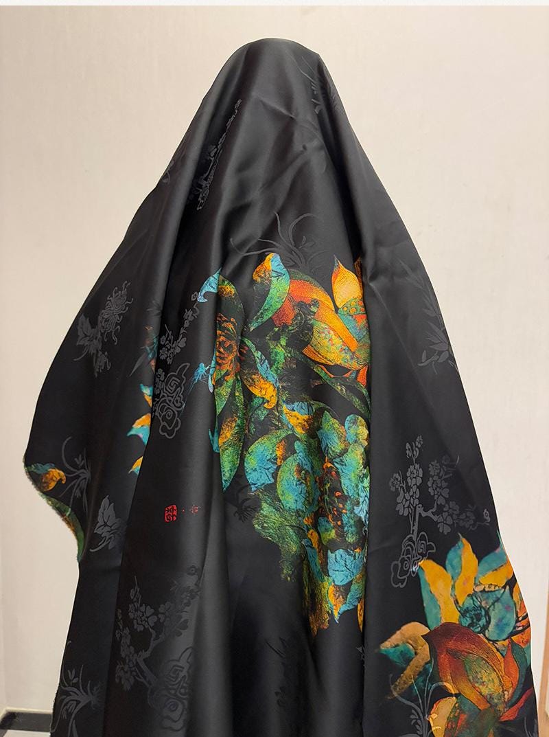 Black Lotus Mulberry Silk Fabric: 40 Momme, 55" Wide