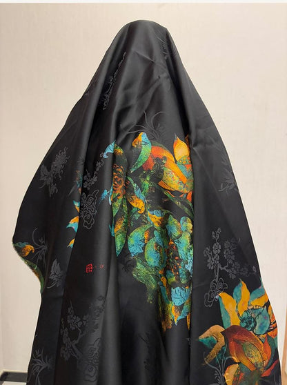 Black Lotus Mulberry Silk Fabric: 40 Momme, 55" Wide