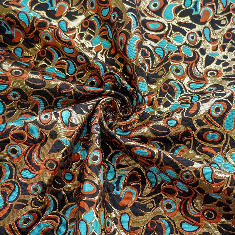 Gold Embossed Jacquard Fabric: Vintage Cashew Floral Design, 59" Wide