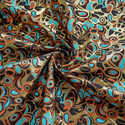 Gold Embossed Jacquard Fabric: Vintage Cashew Floral Design, 59" Wide
