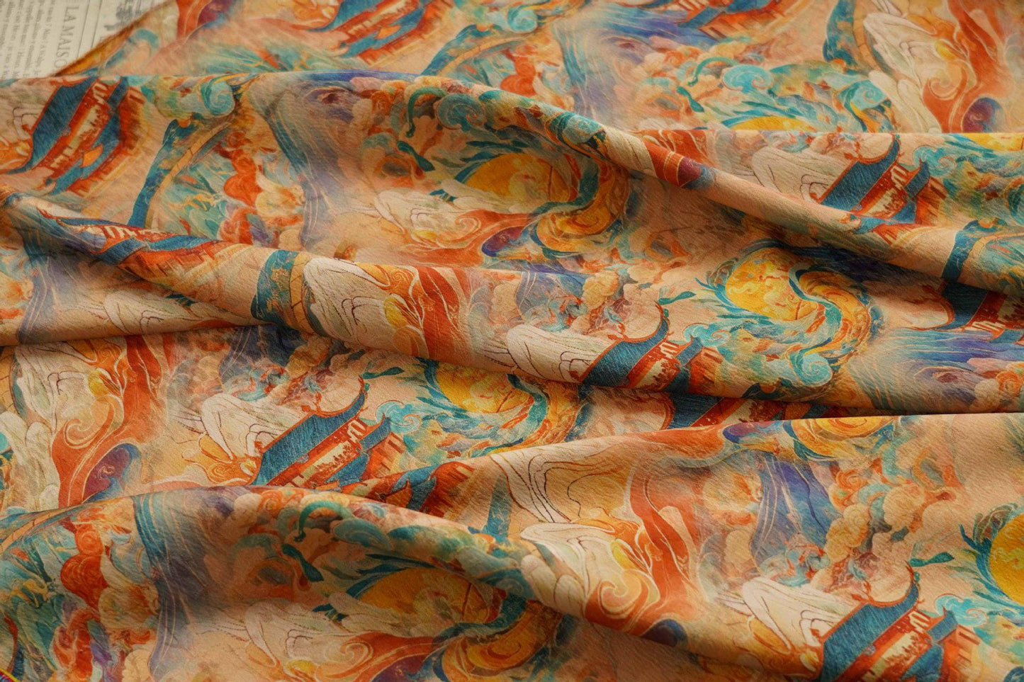 Dunhuang Tea Silk Fabric: Rich Texture Satin, 55"W
