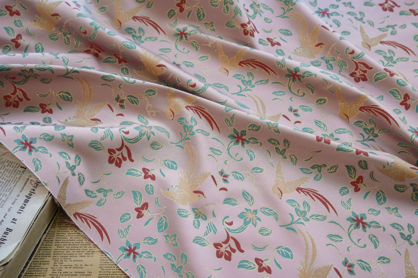 Birds Jacquard Satin Fabric: Brocade Sewing Material, 59"W