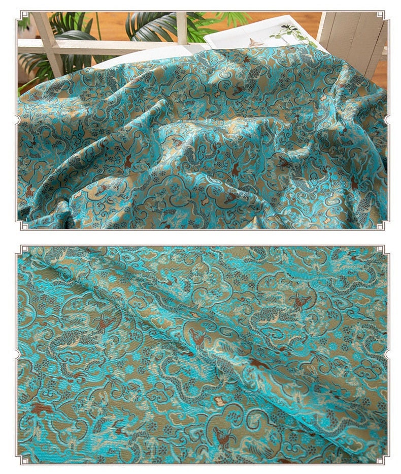 Nishijin Ori Brocade Fabric: Dragon Flowers, Japanese Style (57"W)