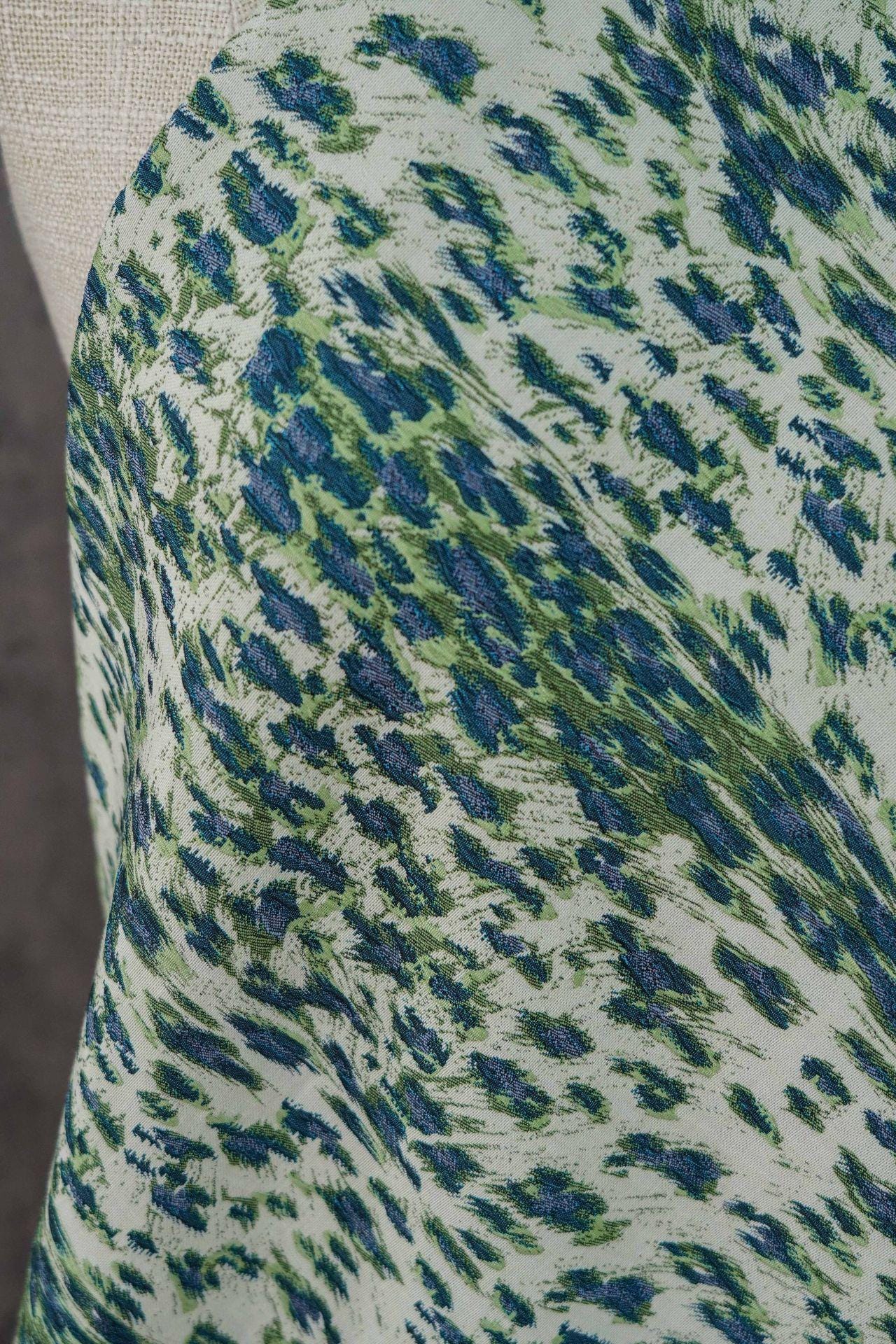 Blue Green Embossed Leopard Jacquard Fabric, Textured Animal Print Upholstery & Sewing Material,