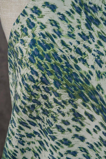 Blue Green Embossed Leopard Jacquard Fabric, Textured Animal Print Upholstery & Sewing Material,