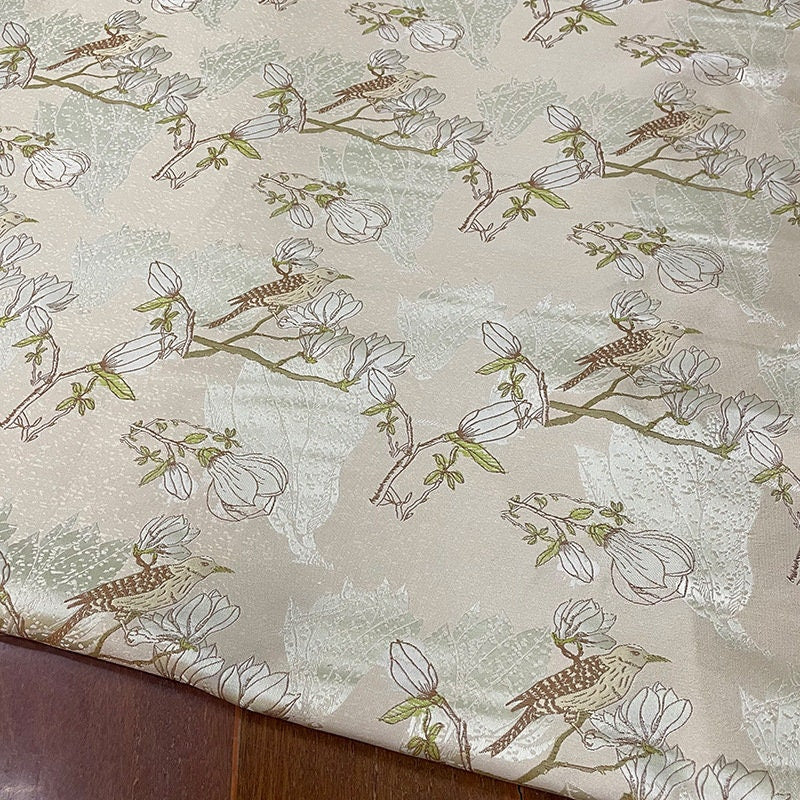 Bird & Flower Jacquard Damask Fabric: 3D Texture Upholstery, Costume, Decor - 56"W