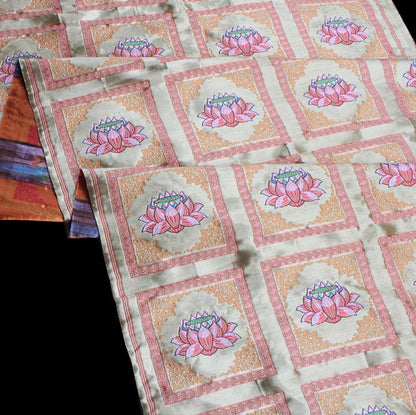 29"W Vintage Tibetan Brocade Fabric: Silk Satin Upholstery Textile