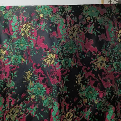 Vintage Iridescent Floral Jacquard Fabric: Metallic Gold Thread, 66"W