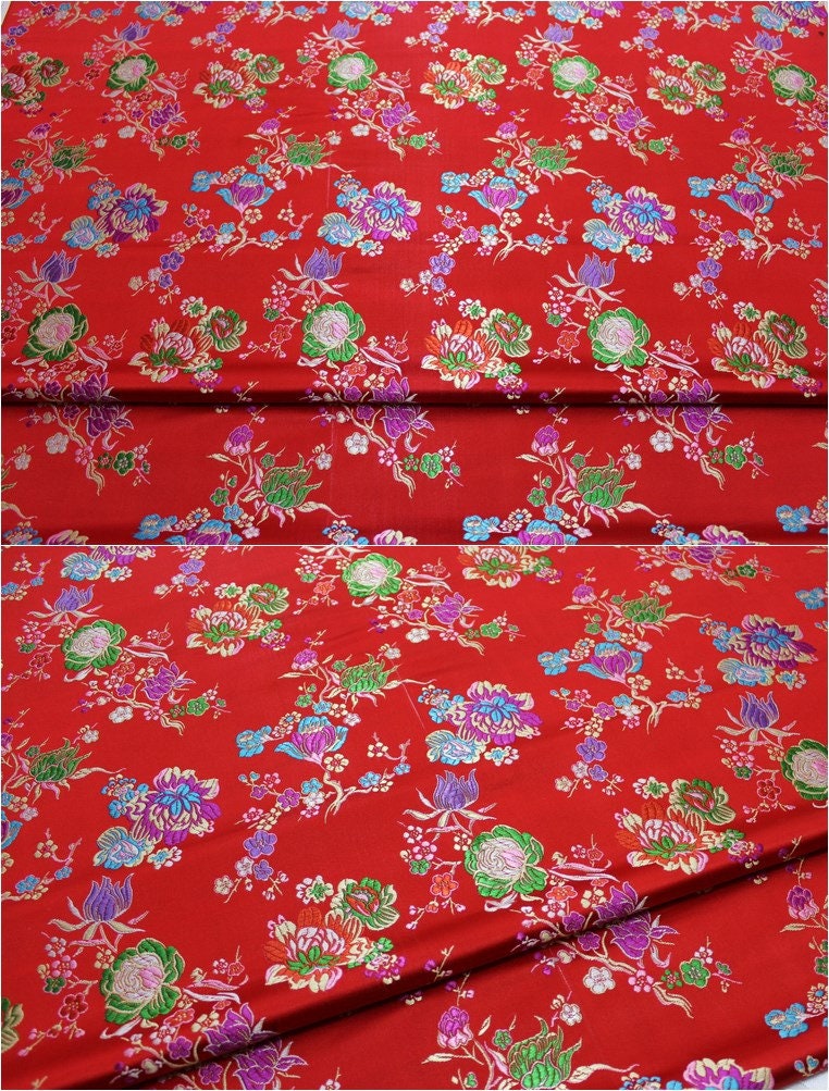 Floral Brocade Fabric: Chinese Style Silk Rayon Blend (29.5" Wide)