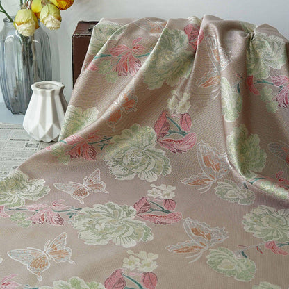 Gold Thread Floral & Butterfly Woven Fabric ��� Colorwoven Jacquard Textile for Dress, Quilting, Upholstery, DIY Sewi" Wide