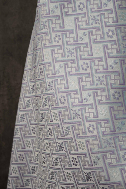 Tissu damassé jacquard Wanji : revêtement d’ameublement japonais violet et bleu, 147 cm de large