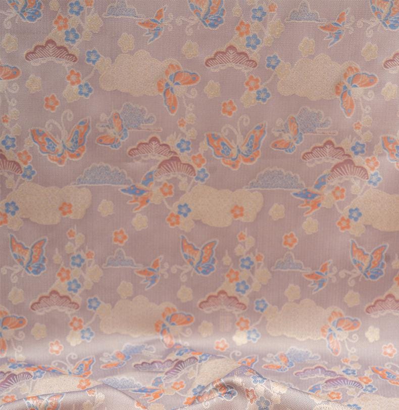 Nishijin Woven Silk Brocade: Gold Butterfly Floral Fabric, 59" Wide - Poppylollipop