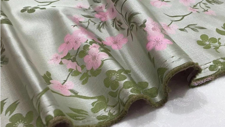 Peach Blossom Damask Fabric: Vintage Style Rayon Jacquard (67"W)
