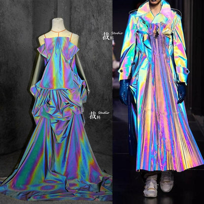 Midnight Rainbow Reflective Fabric: Colorful Gradient Elastic Material