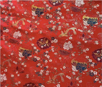 Nishijin Japanese Brocade Fabric: Goldfish Floral Jacquard, 59" Wide