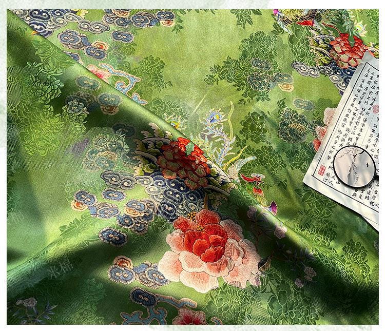 Rayon Silk Jacquard Xiangyun Fabric ��� Handmade Bisha Cuiyu Traditional Chinese Textile for Dress, Qipao, Craft, Sewi"W