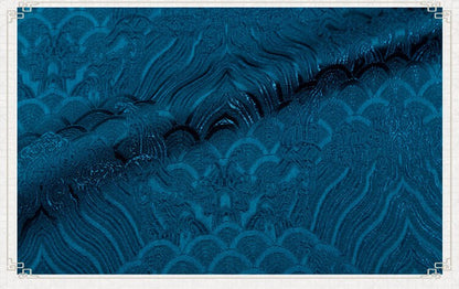 Tissu brocart de soie et rayonne à motif vagues océaniques : Jacquard traditionnel (29,5 po/75 cm)