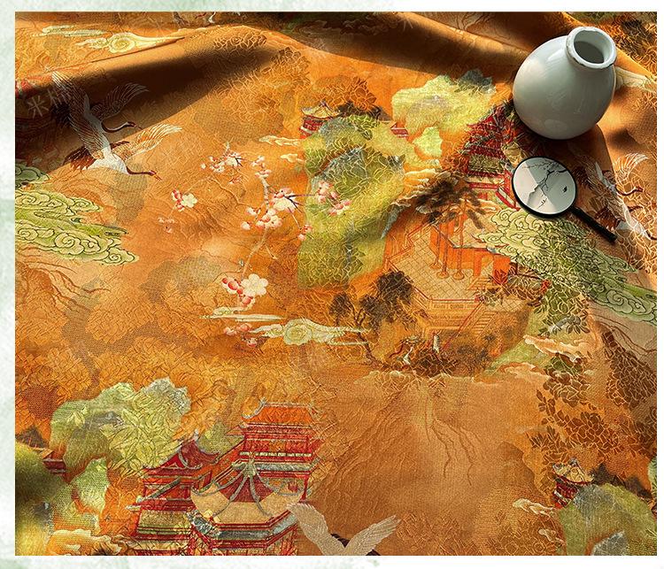 Rayon Silk Jacquard Xiangyun Fabric ��� Handcrafted Golden Cloud Embroidered Textile, Traditional Chinese Dress, Cheongsam, Craft Fabr"W