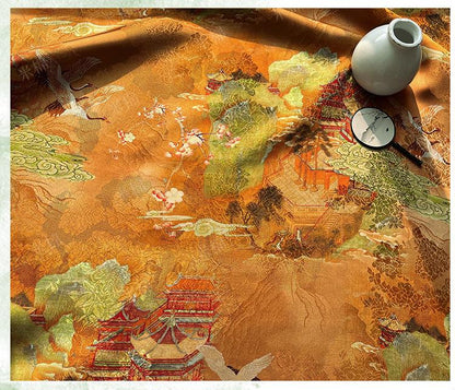Rayon Silk Jacquard Xiangyun Fabric ��� Handcrafted Golden Cloud Embroidered Textile, Traditional Chinese Dress, Cheongsam, Craft Fabr"W