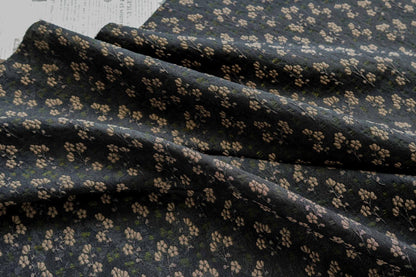 Vintage Jacquard Fabric with Black Base and Small Floral Pattern ��� Textured Brocade Cheongsam Materi"Wide