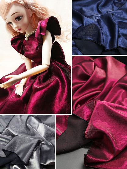 Glitter-Glazed Silk Satin Fabric: Gradient Silky Dress Material, 58" Wide