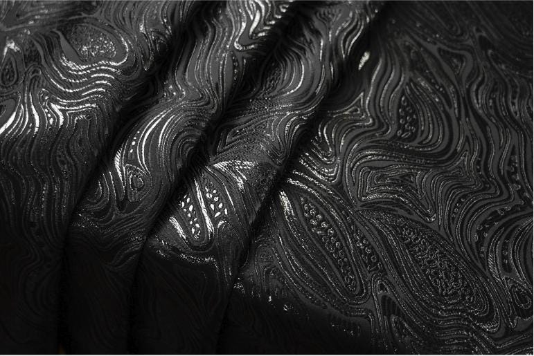 Gold & Black Jacquard Fabric: 3D Running Water Texture (55"w)