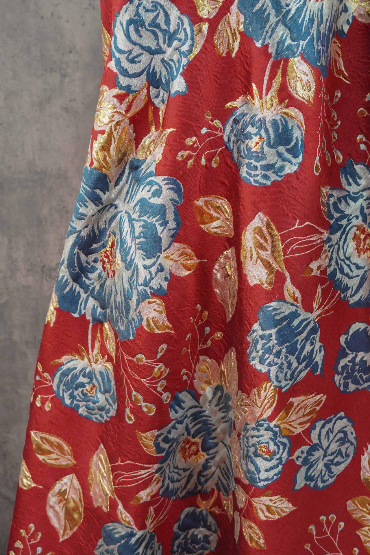 Gold Thread Jacquard Fabric: Rich Peony 3D Upholstery & Costume Fabric