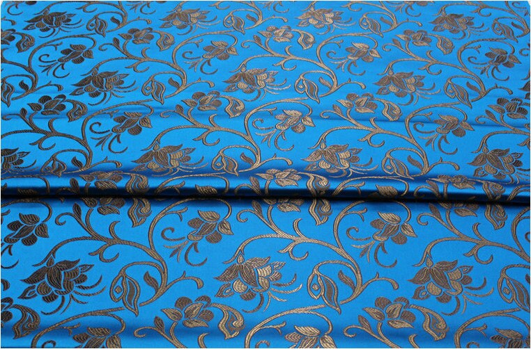 Brocart de soie à motif floral bleu, largeur 75 cm (29,5 po) - Vendu au mètre