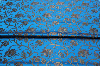 Brocart de soie à motif floral bleu, largeur 75 cm (29,5 po) - Vendu au mètre