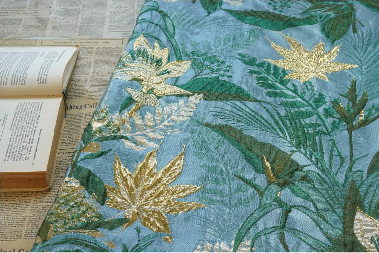 Gold Thread Jacquard Fabric: 3D Floral Designer Fabric