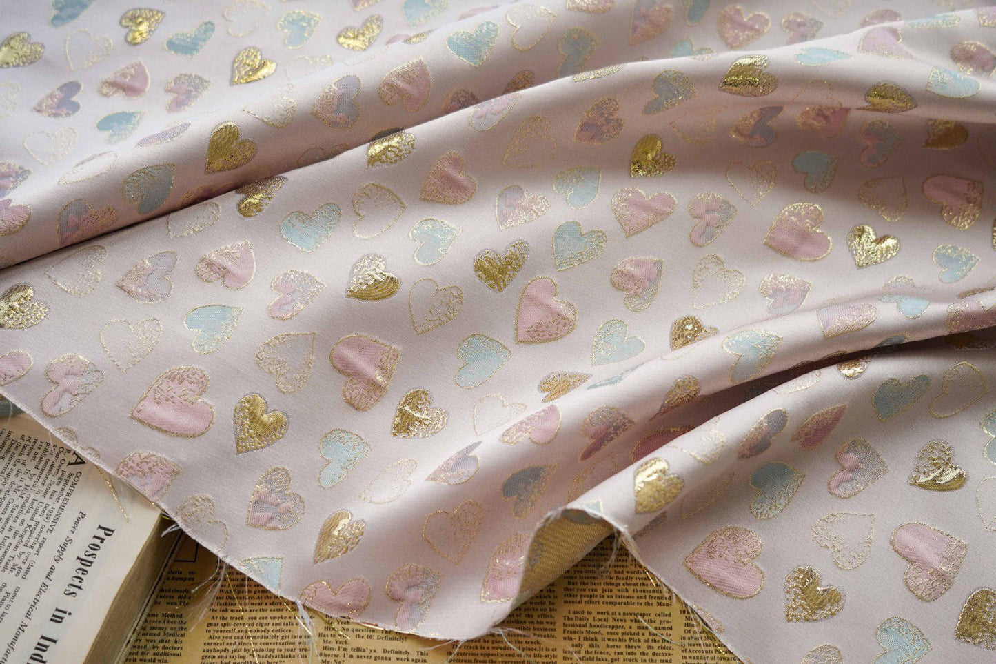Gold Heart Jacquard Fabric: Rayon Blend, Sewing & Upholstery, 59" Wide