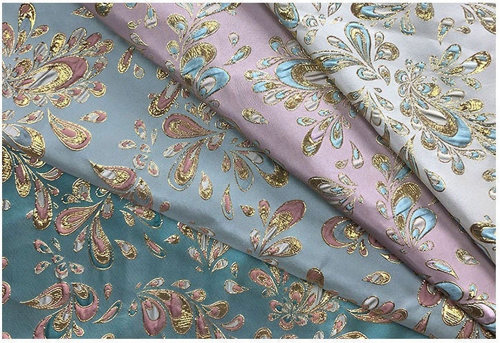 Metallic Damask Jacquard Satin Fabric: 3D Texture, 56" Wide