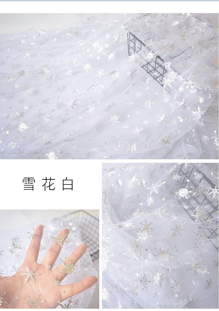 Tissu organza transparent à étoiles : Tissu pour robe La Reine des Neiges, 152 cm de large