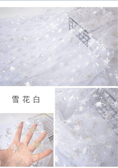 Tissu organza transparent à étoiles : Tissu pour robe La Reine des Neiges, 152 cm de large