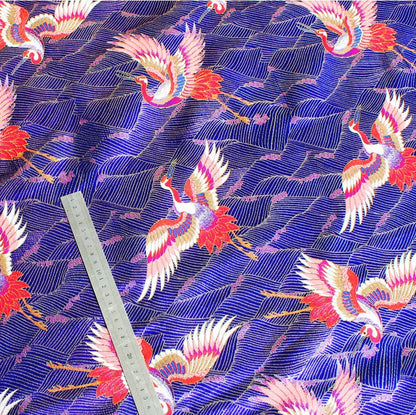 Crane Pattern Jacquard Satin Fabric: 58"W Rayon Brocade by the Meter