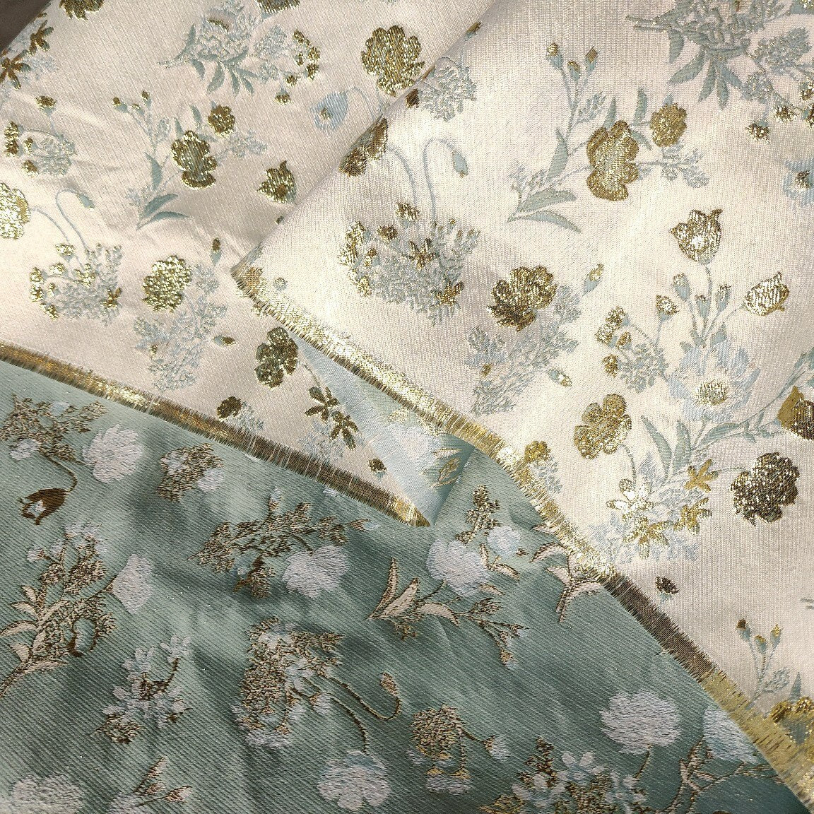 Reversible Gold Floral Jacquard Fabric: Embossed Upholstery Sewing, 57"W